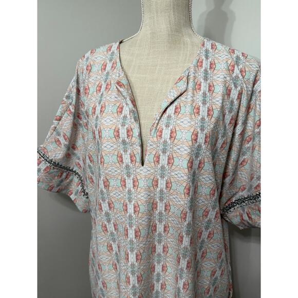 Cabana Life UV Dress Womens XL Peach Mint Shift Geometric Print Resort Cruise - Picture 2 of 3